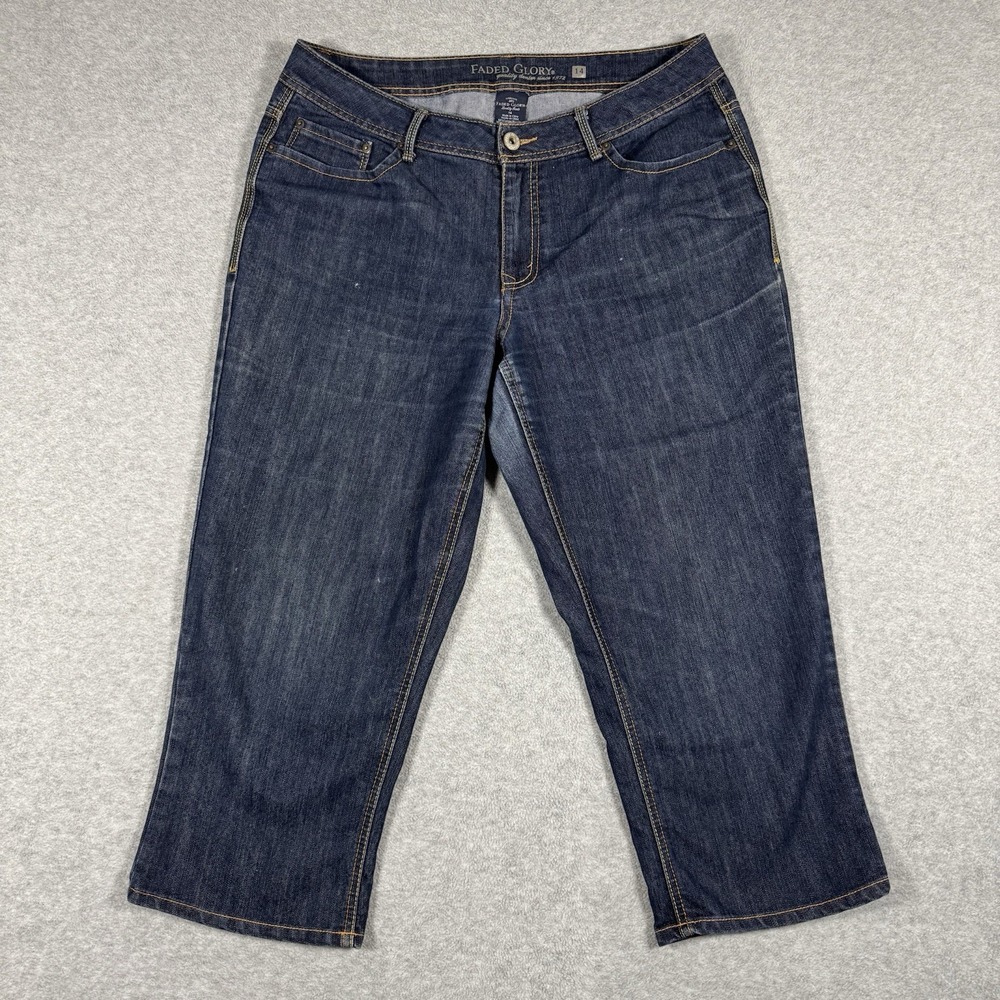 Faded Glory Womens Jeans Size 14 Dark Wash Straight Leg Stretch Denim Blue Pants